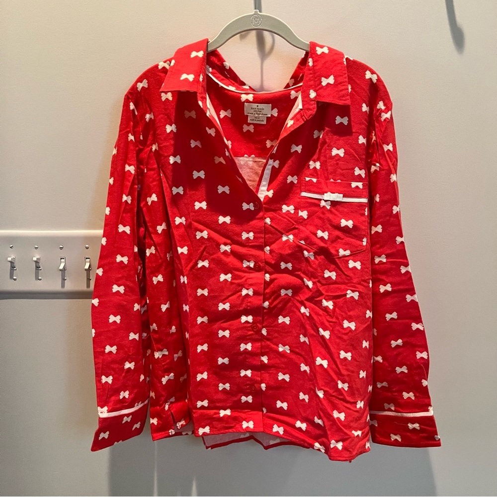 Kate Spade Red White Bow Flannel Pajamas